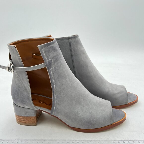 FSJ Grey Peep Open Toe Cut Out Buckle Ankle Bootie Stacked Block Low Heel Sandal - Picture 4 of 8